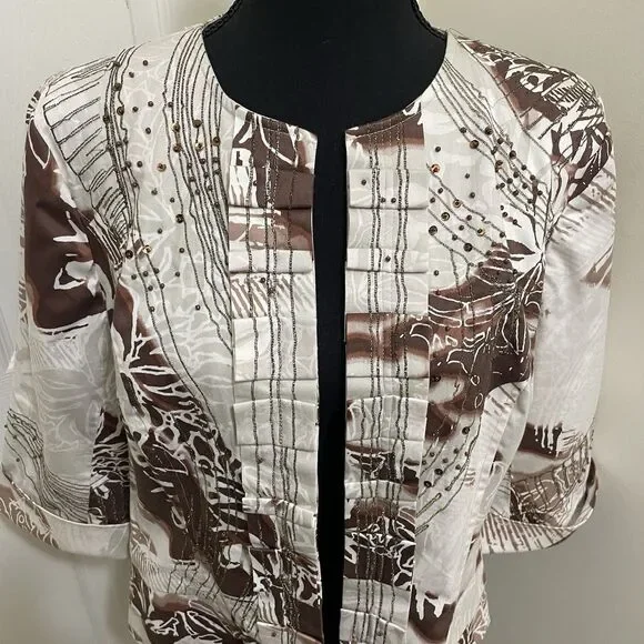 NWT Coldwater Creek Open Front Blazer Beaded Sequin Cotton Jacket Ruffle Sz 12P‎ - Picture 10 of 11